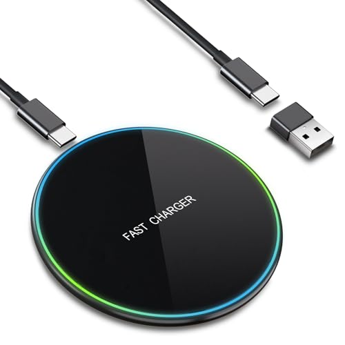 15W Induktive Ladestation für Samsung Galaxy S25 Ultra/S24/S23/S22/S21, Wireless Charger für iPhone 16/15/14/13/12, Kabelloses Ladegerät Handy Qi Ladestation Fast Wireless Charger Induktionsladegerät