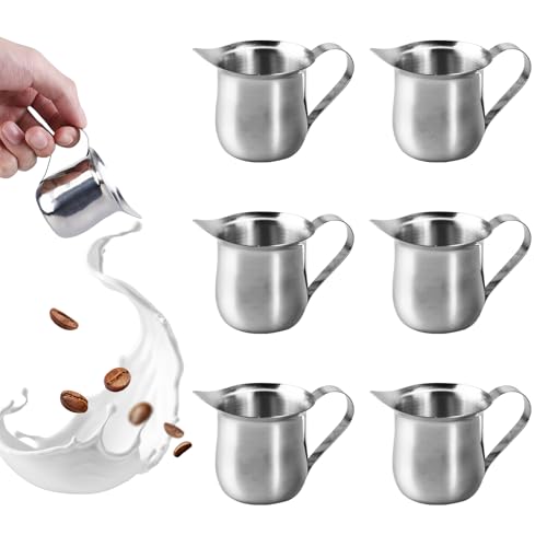 Milchkännchen Milchkanne Edelstahl, 6 Stück 3oz Milchkännchen Edelstahl, Kleine Milchkanne Espresso Kännchen, Handheld Aufschäumkännchen, Barista Milchkännchen Für Milch, Espresso, Cappuccino