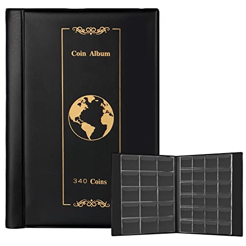UKOFEW Münzen Aufbewahrung, 340 Stück Euro Münzen Sammelalbum Münzalbum, Coin Album Münzenalbum für Münzsammlung Zubehör, Geldwährung, Pfennige, Penny, Viertel (Schwarz)