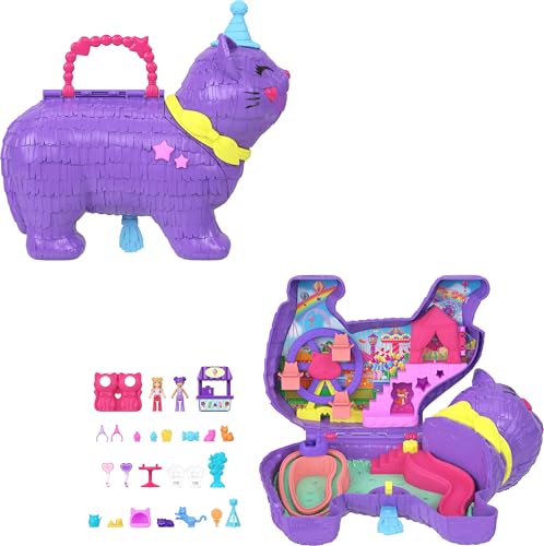 Polly Pocket Mikropuppen & Spielset mit 23 Überraschungs-Zubehörteilen, inklusive Tieren, Geburtstags-Party-Katzen-Spielset, Riesenrad-Fahrt, JFT90