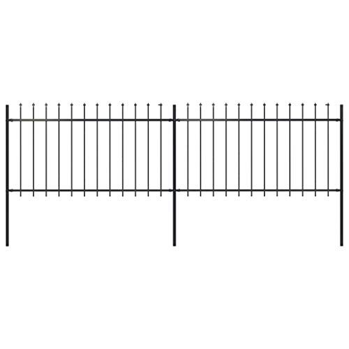 vidaXL Gartenzaun mit dekorativen Speerspitzen Schmuckzaun Metallzaun Zaun Zaunelemente Stahlzaun Gitterzaun Zaunfeld Tor Stahl 3,4x1m Schwarz