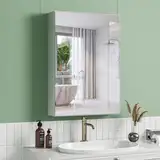 Dripex Badezimmerschrank mit Spiegel, Badspiegelschrank, Spiegelschrank Bad mit verstellbarem Einlegeboden, Weiß 50 x 70 x 12 cm
