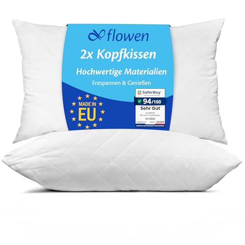 Kissen für Bett 40x80 cm Kopfkissen 2er Set Innenkissen Hypoallergene Anti-Milben Weiche Kissenfüllung mit Weicher Gesteppter Kopfkissenbezug Abnehmbarem und Waschbaren Schlafkissen für Haus/Hotel