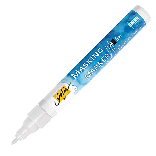 KREUL 18160 - Solo Goya Masking Marker fine, Strichstärke 1 - 2 mm, abziehbares Rubbelkrepp in Markerform, für präzise und kantenscharfe Linienführung inmitten fließender Aquarellfarbe, Blue