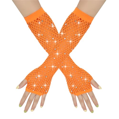 JSGHGDF Fischnetz-Handschuhe, Nachtclub, Tanzhandschuhe, Partyzubehör, Halbfinger-Netzhandschuhe, hohles Handgelenk, Orange, M