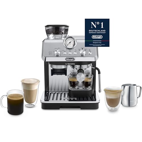 De'Longhi Siebträgermaschine La Specialista Arte EC9155.MB, Espressomaschine mit Mahlwerk, 8 Mahlgrade, 15 Bar, 3 Temperaturen, Milchschaumdüse, 1550W, 1,7L Tank, Edelstahl/Schwarz inkl. Barista-Kit