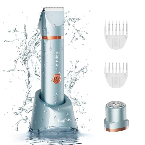 Bikini Trimmer für Frauen Schamhaare 2 in 1 Eletctric Rasierer für Frauen Wiederaufladbarer Eletctric Rasierer IPX7 Wasserdicht Bikini Trimmer für Achselbein Arm Körper Gesicht (Pariser Blau)