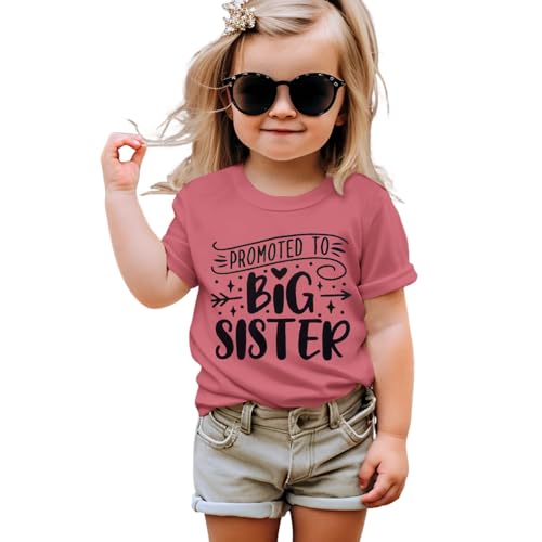 Big Sister Kinder T-Shirt Baby Ankündigung für Mädchen Top Sommer Kurzarm Kleinkind Hemd Niedliches Mädchen Tees Baumwolle Geschwister Kinderkleidung(Pflaumenrosa,18-24Monate)