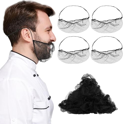 Elastische Bartnetze für den Lebensmittelservice, bequeme Bartabdeckungen für Männer, atmungsaktiv, zum Kochen, Reinigen, Haarnetze für Lebensmitteldienstmitarbeiter (schwarz), 100 Stück