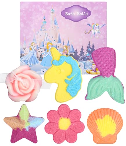 LEAZZLE Badebomben Geschenkset,6pcs Badekugeln,bunte handgefertigte natürliche Badekugel mit Kristallspielzeug,Geburtstagsgeschenkidee für Mädchen,Frauen,Kinder,Weihnachten,Valentinsgruß Geburtstags