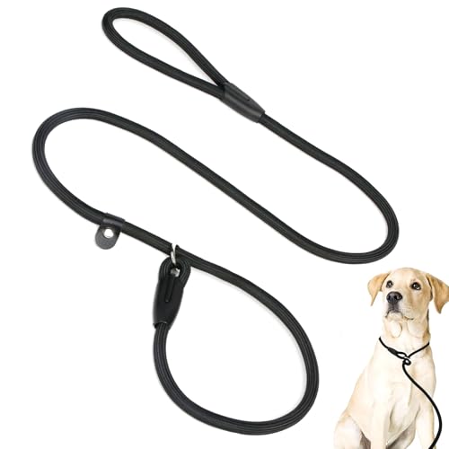 WOLMIK Retrieverleine robust und wetterfest für kleine, mittelgroße Hunde, Welpen, Halsband Einstellbar Retriever Leinen, 150 cm lang, 0,8 cm breit (schwarz)