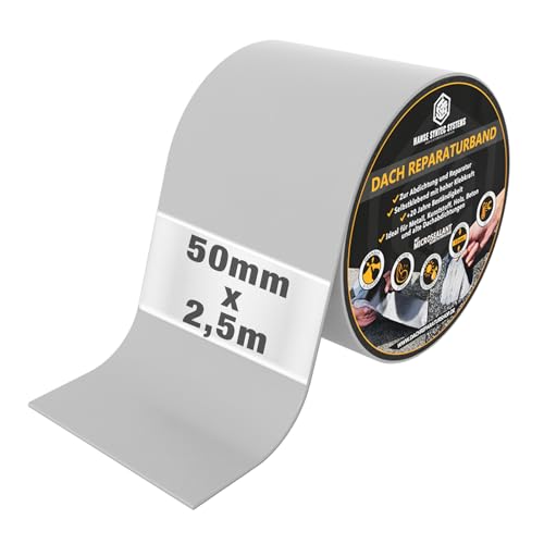 HSS Dach Reparaturband selbstklebend mit MicroSealant Klebstoff – für Dach & Abdichtungen – wasserdichtes Klebeband – Grau – 50 mm x 2,5 m