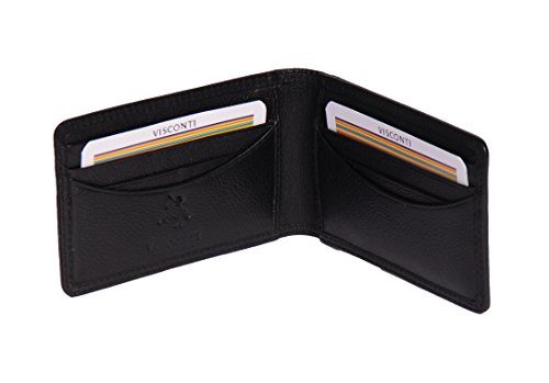Echtes Leder Klein Bifold Reise Busfahrschein Halter Kreditkarte Geldbörse mit Geschenkbox HLG5 (Schwarz)