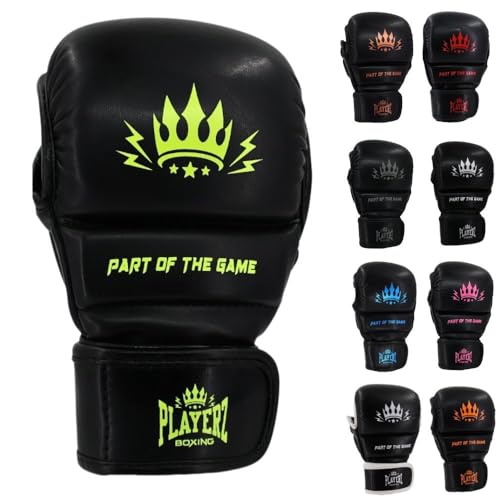 Playerz Element Kids MMA Sparring Handschuhe, Kunstleder Grappling Handschuhe, Seitlicher Daumenschutz, Doppelter Wickelverschluss, 2,5 cm High Tech Gepolsterter Knöchel für junge Kampfkünstler