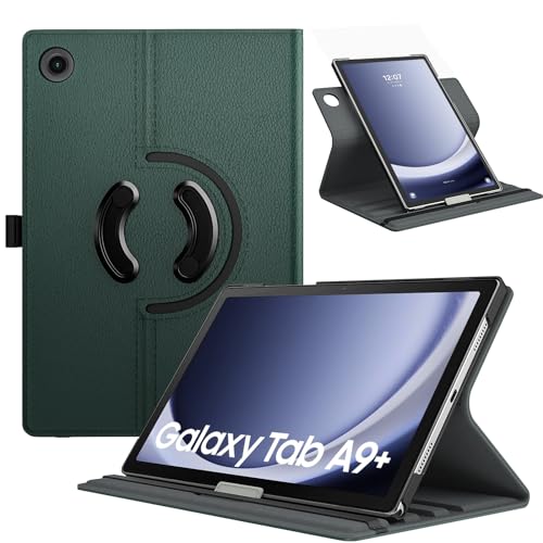 TiMOVO Drehbar Hülle Kompatibel mit Samsung Galaxy Tab A9+/A9 Plus 11 Zoll 2023 SM-X210/X216/X218, 90 Grad Drehbar Ständer Hülle, Auto Schlaf/Aufwach Schutzhülle für Galaxy Tab A9+ Tablet,Nachtgrün