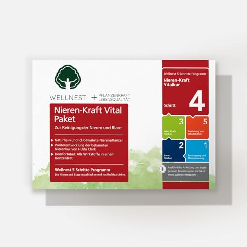 Wellnest Nieren-Kraft Detox-Kur-Paket (Entgiftungs-Kurpaket für 30 Tage Nierenreinigung nach Hulda Clark) - 100% pflanzlich - einfache Handhabung inkl. Magazin