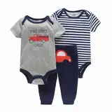 3tlg Babykleidung Set Baby Jungen Mädchen Kleidung Outfit Kurzarm Body Strampler + Hose Neugeborene Kleinkinder Weiche Babyset (Grau, 0-3M)