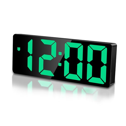 Sarsumir Wecker Digital Uhr, LED Digitaler Wecker mit Zeit Datum Temperatur Schlummerfunktion Helligkeit Einstellbar wecker Kinder für Zuhause Schlafzimmer Büro, Grün Licht