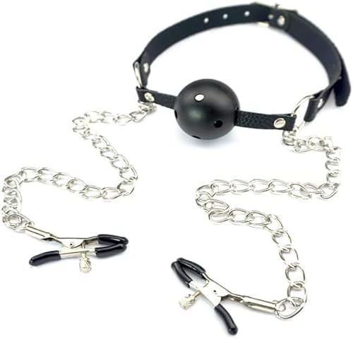 SM-Knebel mit Kette Mundknebel mit Nippelklemmen Verstellbarer Ballknebel Bondage Flirting Game Fetisch Sex Erotik Sexspielzeug Extreme Mundöffnung Knebel