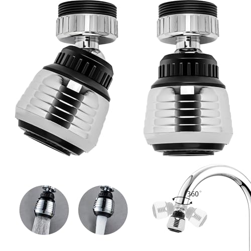 2 Stück Wasserhahn Aufsatz Küche, 360° Wasserhahn Strahlregler Aufsatz, 2 Modi Wasserhahn Luftsprudler mit Adaptern, Wasserhähne Siebfür (Silber)