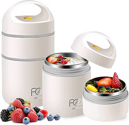 Royouzi Müslibecher to go, Joghurtbecher to go 680ml Doppelschicht Auslaufsicherer Lunchbox - Vielseitiger Müsli to go Becher für Schule,Arbeit,Picknick,Reise (Weiß)