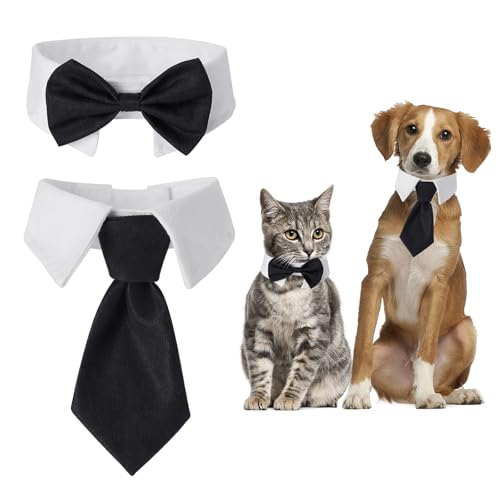 HJZHII 2 Stück Fliege für Katzen und Hunde, Verstellbar Katzen Kleidung Formale Haustierfliege Kragen Katzenkleidung Kostüm für Katzen Verstellbares Haustier Kostüm für Hundegeburtstag Hochzeit Ostern