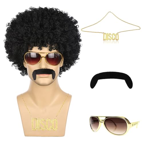 XINSUO vokuhila perücke herren, vokuhila perücke, perücke männer, 80er jahre outfit, 70er jahre kostüm, Geeignet Für Cosplay, Halloween, Kostümfeste Usw (Schwarz)