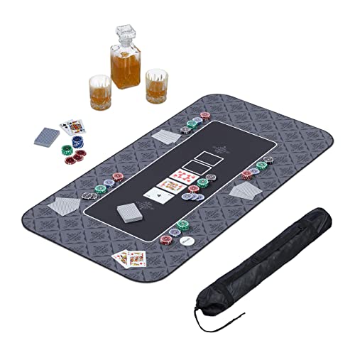 Relaxdays Pokermatte 120 x 60 cm, Texas Holdem, Pokertischauflage groß, rutschhemmend, Polyester, Pokerzubehör, schwarz