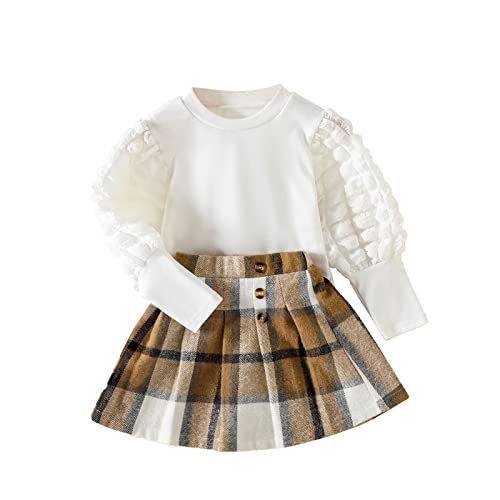 Qiraoxy Baby-Mädchen-Kleidung Langärmeliges Oberteil + A-Linie Plaid Rock Set Kleinkind Mädchen Mode Kleidung 2Pcs Outfits Set 1-6 Jahre
