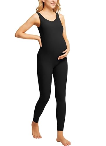 Maacie Mutterschaft Jumpsuit Bumpsuit Mutterschaft Frauen Double Knit Yoga Pants Schwarz S