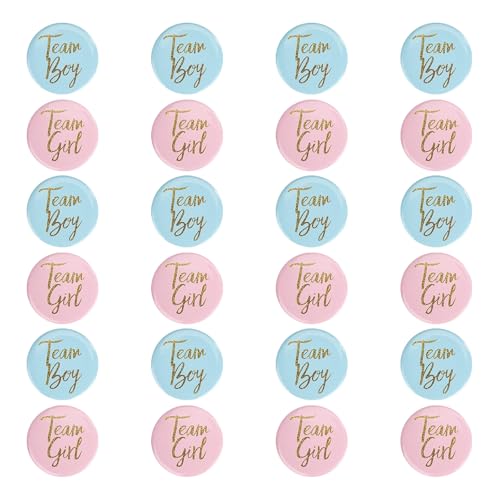 24 Stück Geschlecht Offenbar Button 4.5cm Team Girl und Team Boy Pin Abzeichen Rund Knopf Pins für Baby Shower Party Dekoration Zubehör (Blau und Rosa)