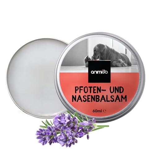 Nasen & Pfotenbalsam für Hunde & Katzen - Für trockene, rissige Nasen & Pfoten im Sommer - 60ml Pfotenpflege & Nasenbalsam mit Lavendelöl, Bienenwachs, Vitamin E - Nasensalbe & Pfotenschutz - animigo