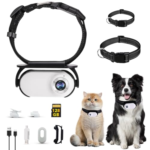 GHWMYD 128G Weiße Katzen Kamera Halsband Haustierkamera mit Kameraklemmen für Hunde und Katzen