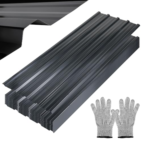 Ansobea 12 Stück Trapezblech 129x46cm, 7m² Dachblech Profilblech, Verzinkt Wellblech 0,25 mm Rostresistent, mit Handschuhe, Dachblech Wellblech für Carport, Anthrazit
