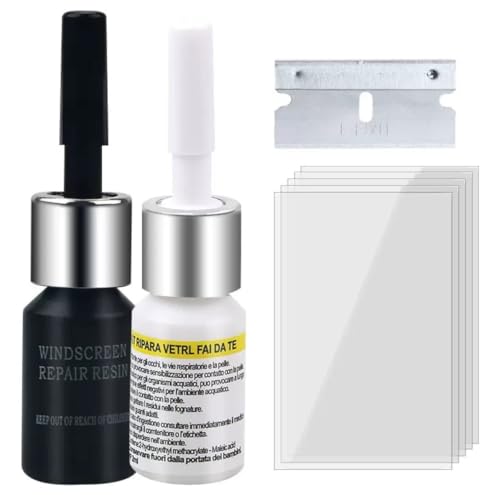 HRUIKI 2 Stück Windschutzscheibe Reparaturset, Glas Reparatur Flüssigkeit, Windshield Repair kit zur Reparatur von Kratzern, Löchern, Spinnennetzen, Rissen und Sternförmigen Rissen