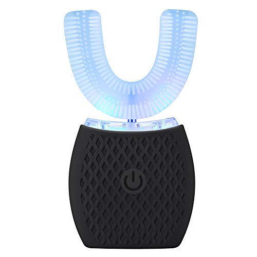 Automatische Ultraschall Zahnbürste, Elektrische Ultraschall-Zahnbürste, 360° Ultraschallzahnbürste für Erwachsene, Zahnaufhellungsbürste mit Timer Elektrozahnbürste Kabelloses Laden (Black)