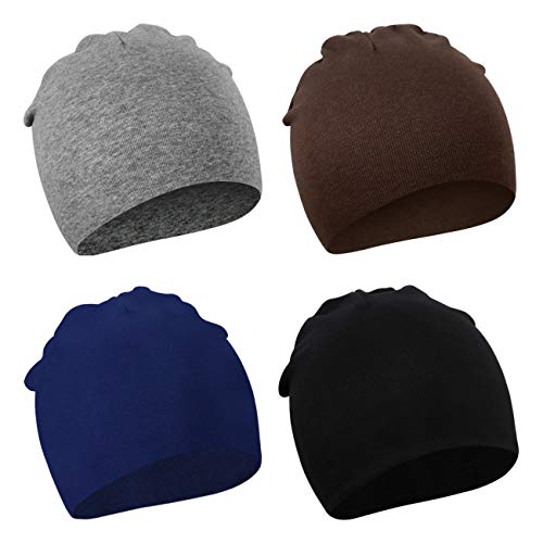 DRESHOW 4 Stücke Unisex Mütze Hut Junge Mütze Frühling Mützchen Kleinkind Wendemütze Jersey Slouch Beanie Bekleidung Unisex Infant Hut Kindergarten Mütze