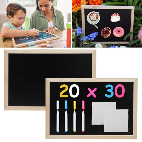 2 Stück Kreidetafel mit Holzrahmen Sets, 20 x 30cm Schiefertafel zum Beschriften mit 4 Kreidestifte für Tafel Abwaschbar und 2 Reinigungstuch, Kreidetafeln für Kinder Buffet Party Schule