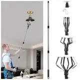 Novelfun Glühbirnenwechsler für Hohe Decken, LED Classic Lampe (Schraubgewinde) Glühbirnen Wechsel, 2-12FT Edelstahl Verlängerungsstange, 3 Einstellbar Krallen und 1 Einstellbar Saugnapf