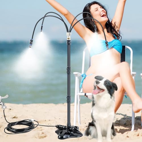Gemsaya Stehend Sprühnebel Kühlung Bewässerungssystem, Standnebelsystem Sprühnebel mit 8 m (26,2 ft) Wasserleitung, Tragbarer Wassersprudler mit Wasserbeschwertem Sockel für Terrasse, Pool, Hinterhof