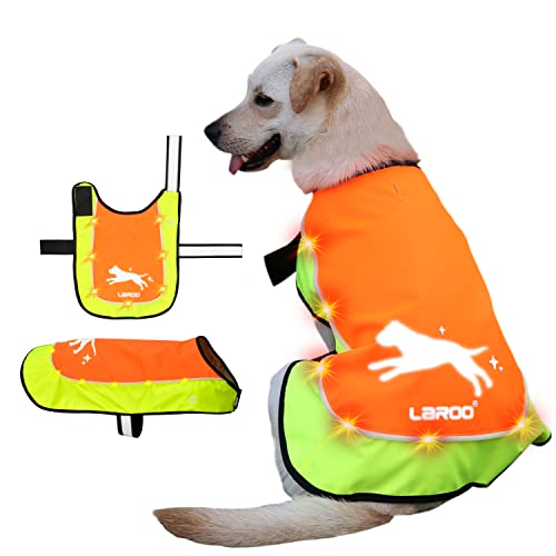 LaRoo Hunderegenmantel, Leuchtendes LED Wasserdicht Winter Reflektierende Regenmantel für Hunde mit Bauchschutz,USB Wiederaufladbarem Sicherheitsweste für Kleine Grosse Hunde(L,Fluoreszierende Orange)