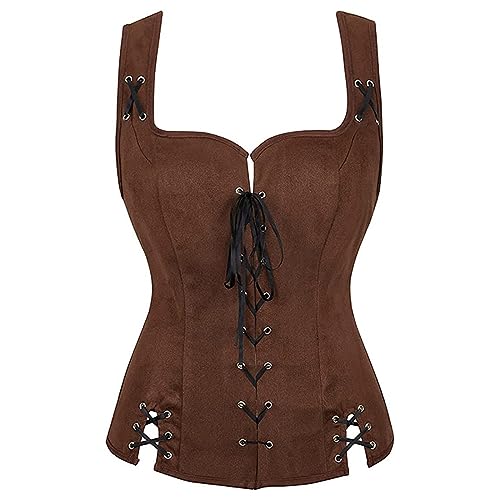 Steampunk Korsett Damen Schwarz| Frauen Vintage Corsage mit Träger|Sexy Corset Top Mittelalter Unterbrust Oversize Waist Cincher Top Shaper Gothic für FaschingsKostüme Karneval Kostüm