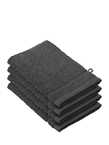 De Witte Lietaer 194690 Stephanie Waschhandschuh-Set, 4 Waschhandschuhe, aus Baumwolle, dunkelgrau, 540 g/m², 15 x 22 x 1 cm