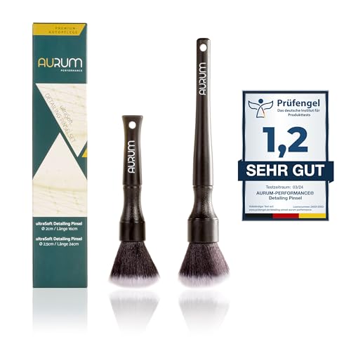 Aurum-Performance® Detailing Pinsel Auto 2er Set ultraweich - KFZ Reinigungspinsel zur professionellen Autopflege Innen & Außen - Car Detail Brush, Innenraum Reinigung, PKW Waschpinsel Ultrasoft