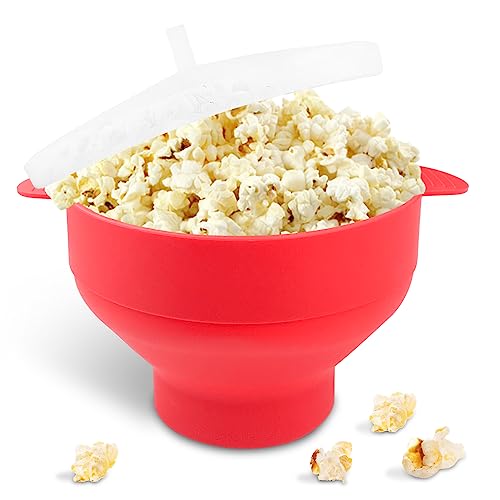 Fousenuk Popcorn Mikrowelle, Faltbar Silicone Popcorn Behälter, Bpa-Frei Popcorn Topf Schüssel Mit Deckel, Heiße Air Mais Popcorn Maker Machine, Ohne Öl Popper Bowl für Party, Wohnheim, Haus, Küche