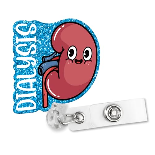 Sixrip Dialyse-Ausweishalter, einziehbar, glitzernd, unregelmäßig, mit Krokodilklemme, lustiges Geschenk für Dialyse-Technik, Nephrologie, Nierenarzt, Krankenschwester, MD RN, Krankenpflege, Medizin,