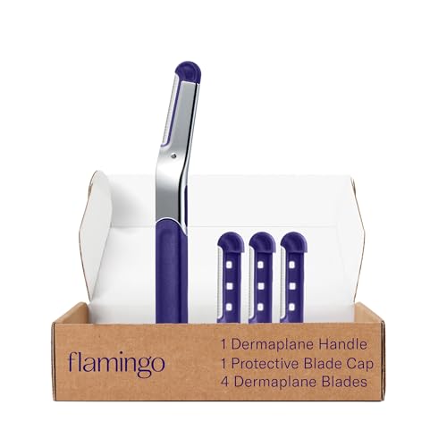 Flamingo Dermaplane Rasierer-Set, enthält 1 Dermaplane-Griff mit Klingenabdeckung und 4 nachfüllbaren Rasierern