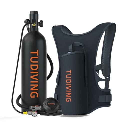 TUDIVING-2L Tauchflasche Unterwasser mit 25-30 Minuten Atmen, Tragbare Tauchflasche, Schnorchelset zum Gerätetauchen (S700Plus B1 Black DE)