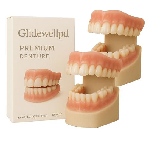 Glidewellpd - Premium Denture, Smileasego Premium-Zahnprothesen, Silikon-Zahnprothesen für den gesamten Mund, Silikon-Unterfütterungsset mit von Zahnprothesen oben und unten, bequeme Passform (2PC)