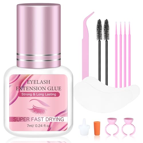 Superkleber für Wimpernverlängerungen(7 ml), 1–2 Sekunden Trocknungszeit, Flüssiger klebstoff, 8 Wochen Halt, schwarzer Kleber für professionelles Wimpernzubehör New